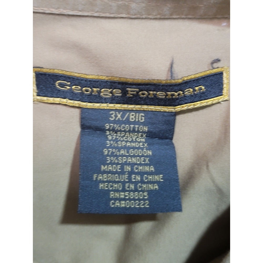 George‎ Foreman Mens Tan Long Sleeve Button Down Shirt 3X Big Cotton Spandex - Picture 4 of 6